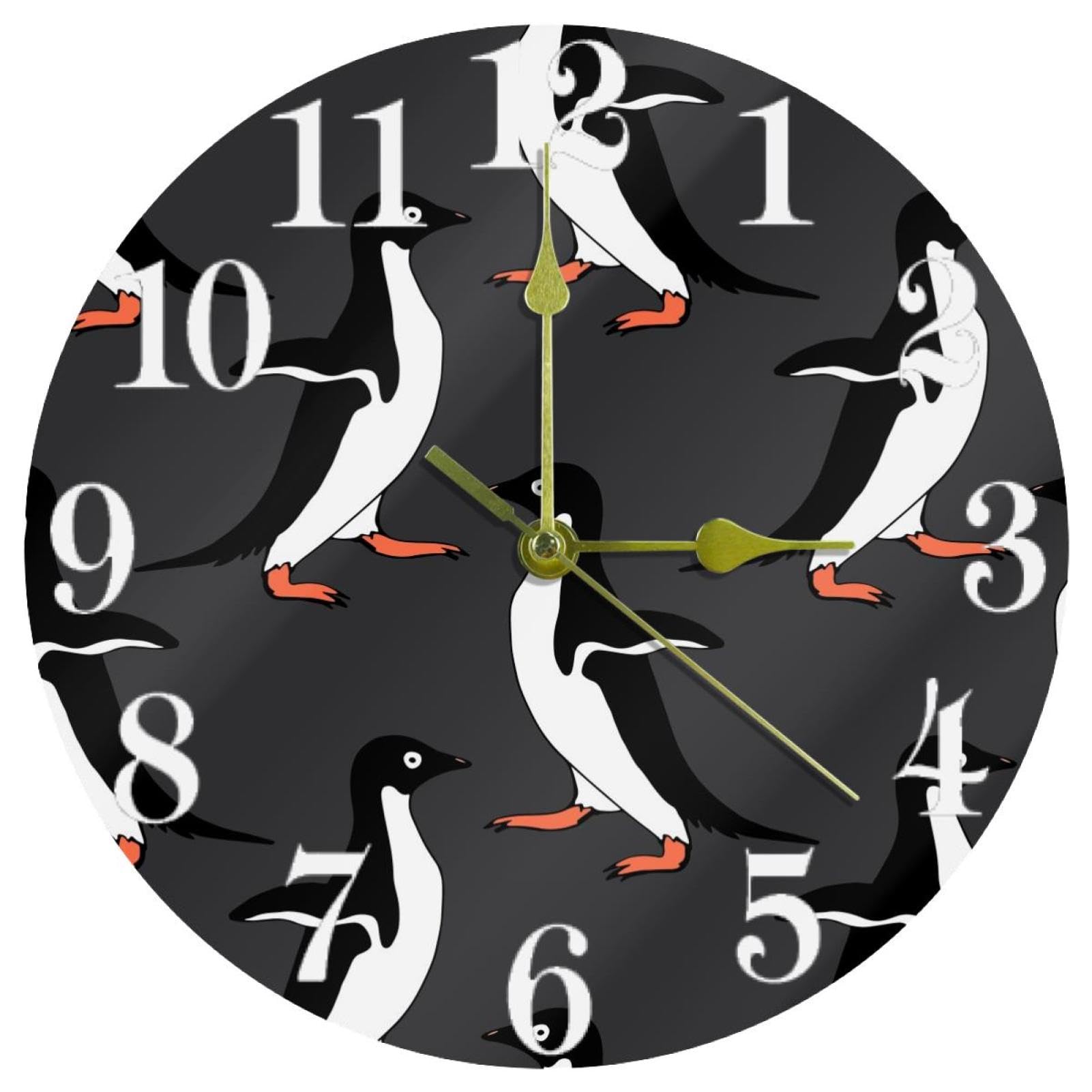 Horloge murale pingouins silencieuse pour le sommeil des enfants