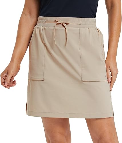 baleaf Falda pantalón de golf para mujer de 18 pulgadas, longitud a la rodilla, con pantalones cortos de motociclista, bolsillos, cintura elástica