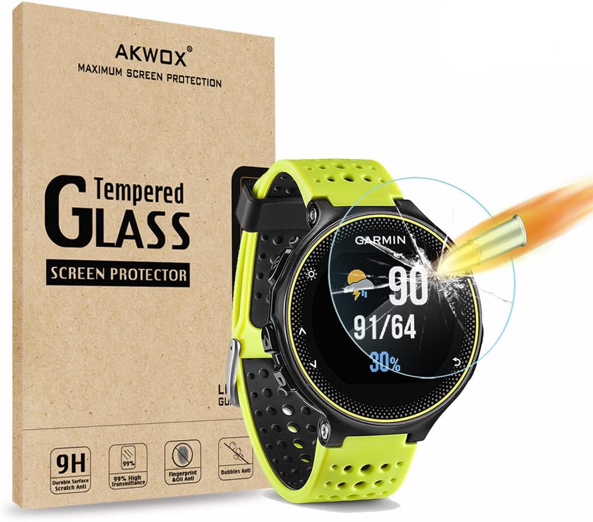 AKWOX (4 Pack) Tempered Glass Screen Protector for Garmin Forerunner 235 225 630 620 220 230, [0.33mm 2.5D High Definition 9H][Anti-Scratch] Premium Clear Screen Protector