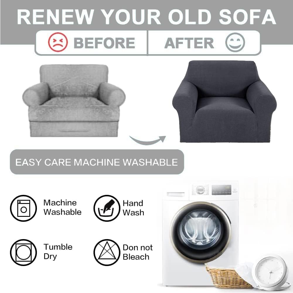 Andreannie Dark Grey Chair Slipcover with Separate Cushion Cover for Armchair Bundle Ottoman Slipcover (Dark Grey)