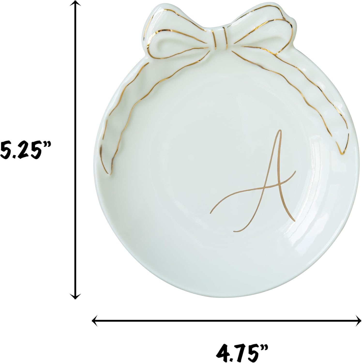 COLLECTIVE HOME - Personalized Initial Ceramic Jewelry Tray with Bow, Christmas Gift Ideas for Women, Small Gift for Girlfriend Wife, Ring Holder, Earrings Dish, Birthday Gift for Her (A) - Image 3