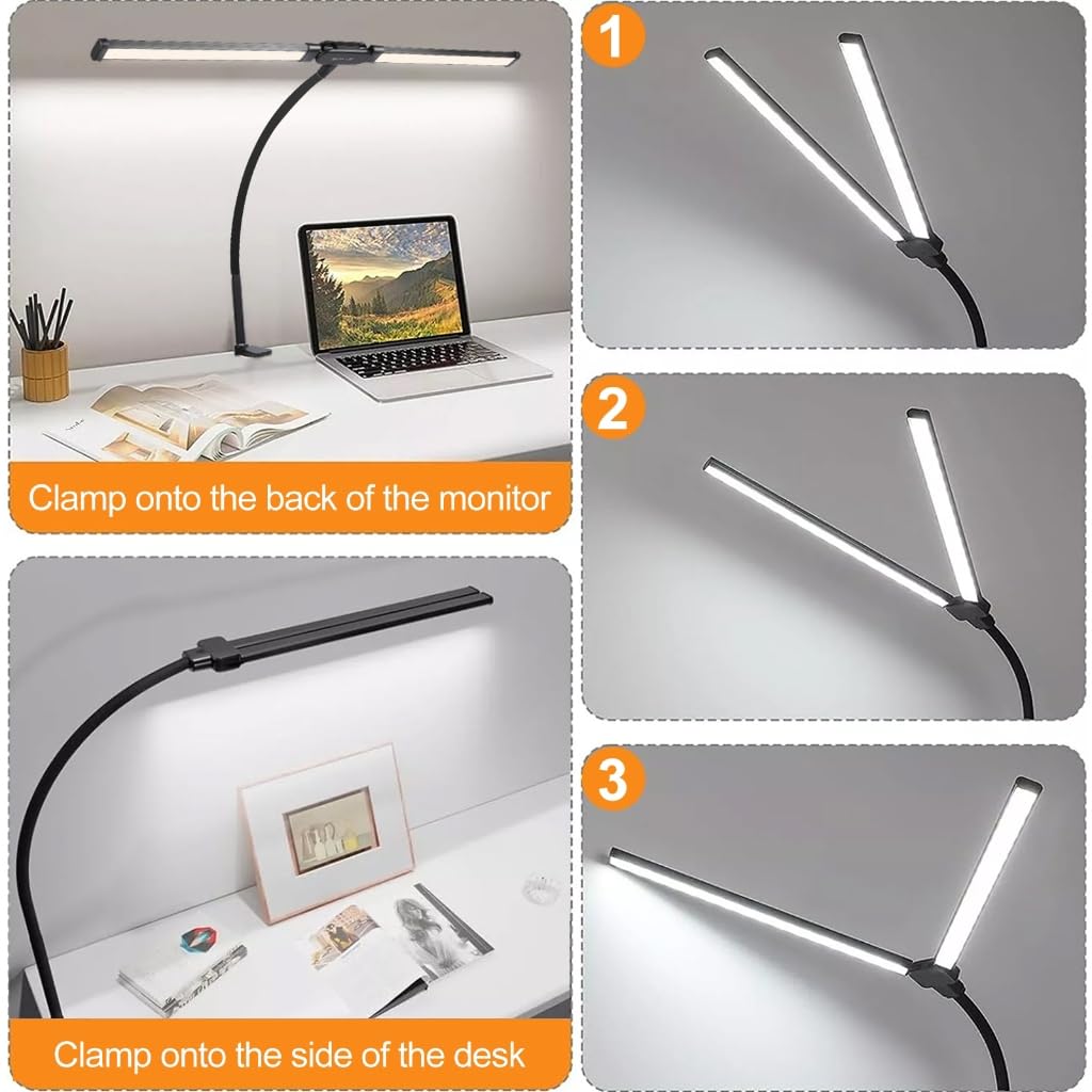 Lampa biurkowa LED z podwójnymi ramionami 360° elastyczna regulacja oświetlenia stołowego