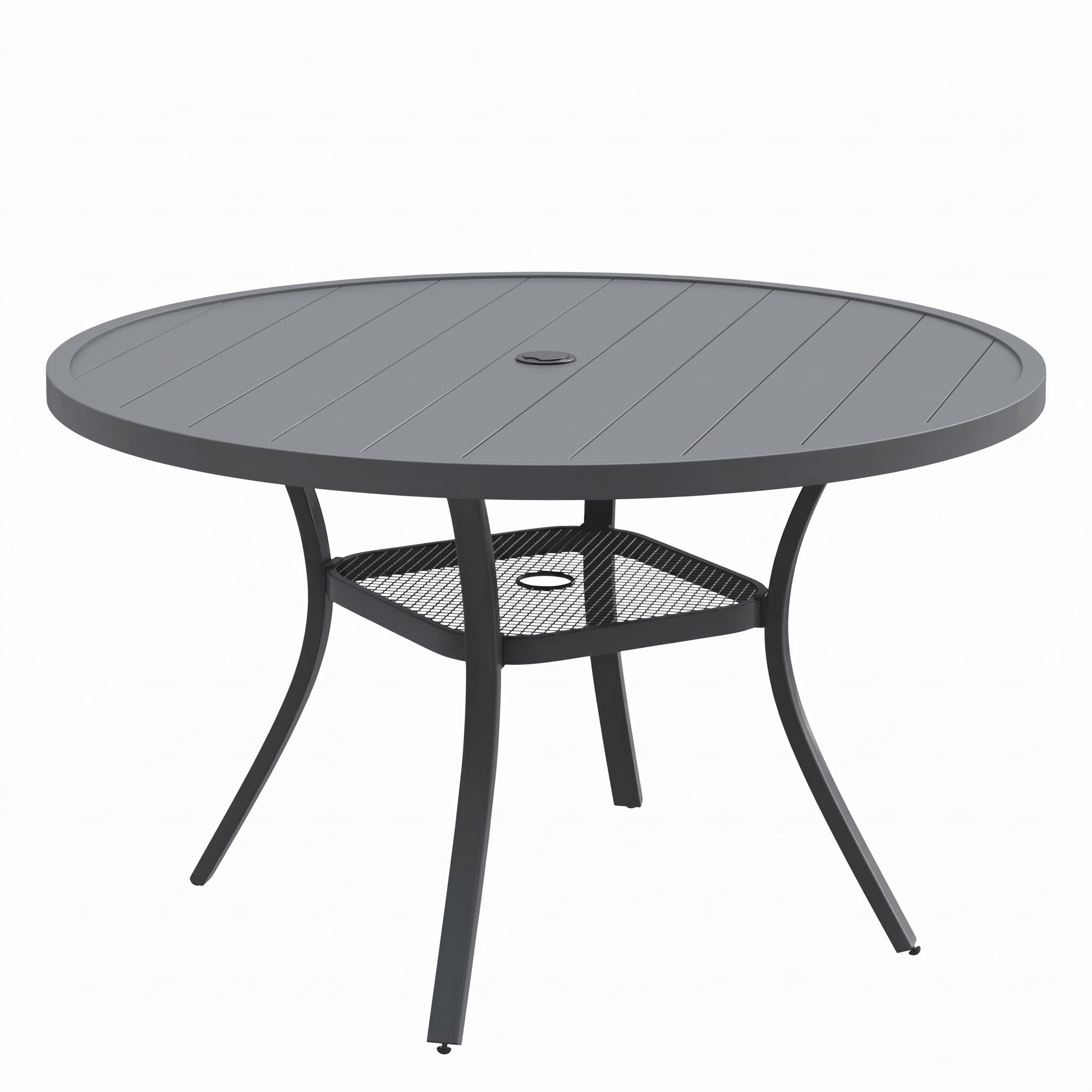 VICLLAX Metal Outdoor Dining Table for 4, All Weather 40.7" Black Round Patio Table with Adjustable Umbrella Hole for Lawn, Garden, Balcony and Poolsides, GreyTabletop
