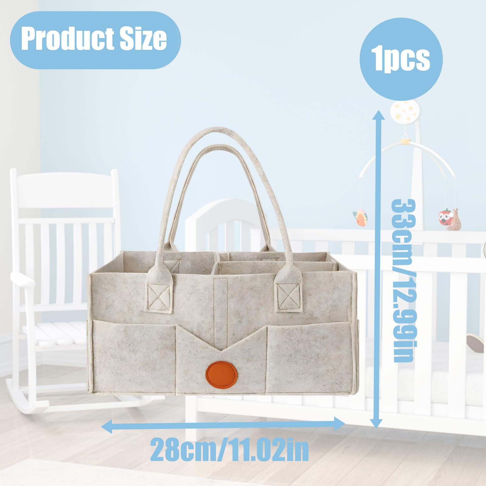 BeoTnp Nappy Caddy, Baby Essentials for Newborn Washable Felt Baby Caddy with Multiple Compartments - Image 2