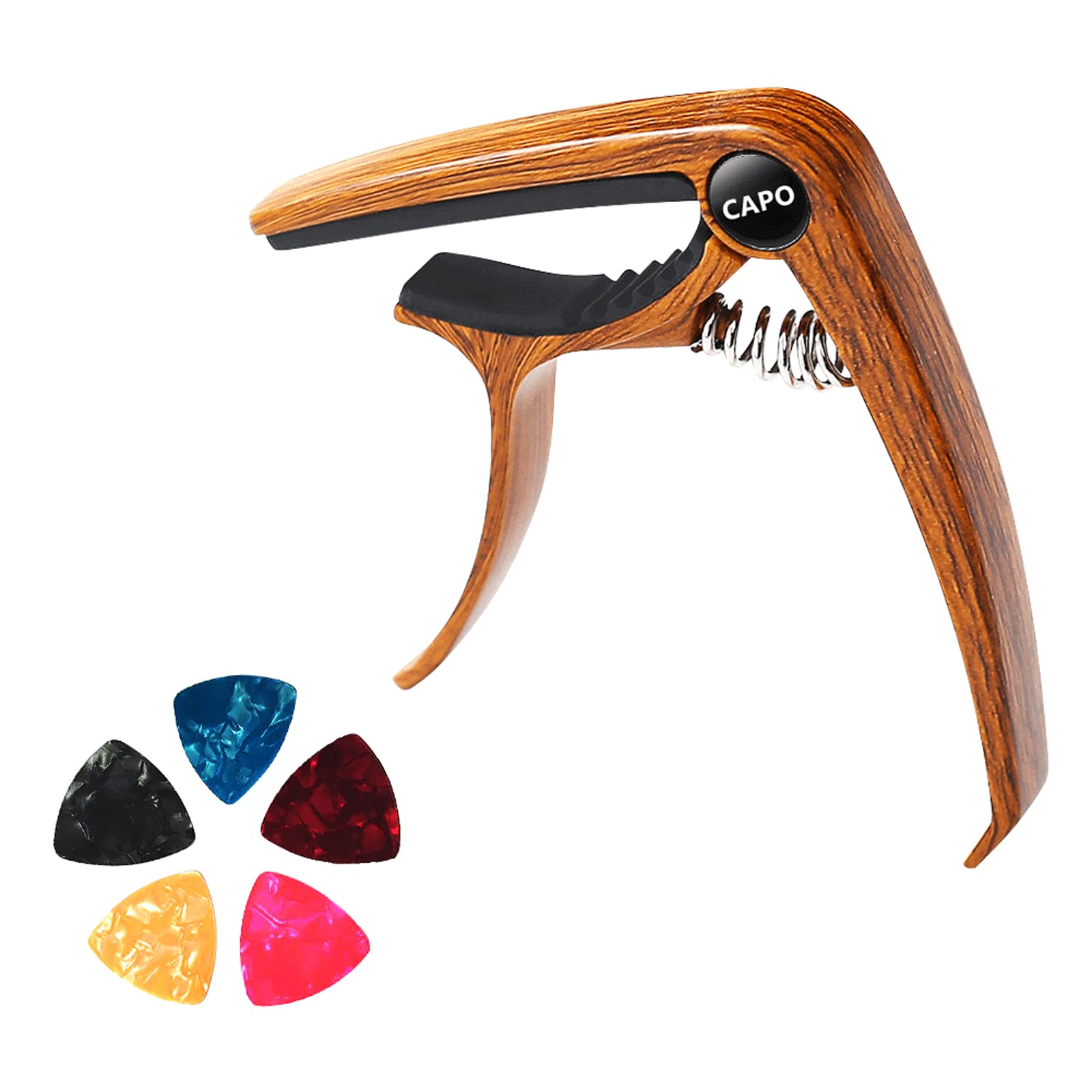 Guitar Capo for Beginners, Quick Change Black Capo For Acoustic and Electric Guitars with 5 Picks for Free