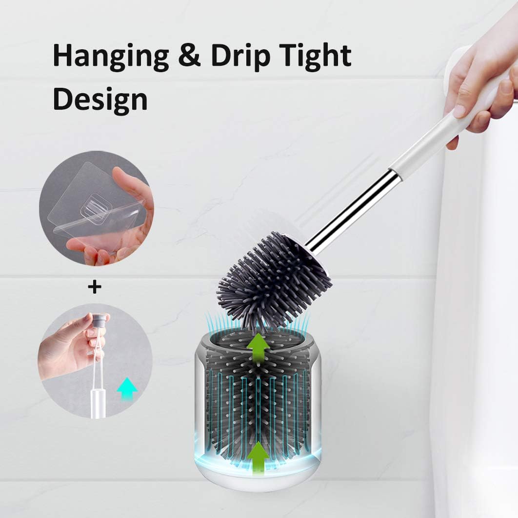 BOOMJOY Silicone Toilet Brush and Holder, Wall Mounted Toilet Bowl Brush for Bathroom Cleaning, 1Pack: Home & Kitchen