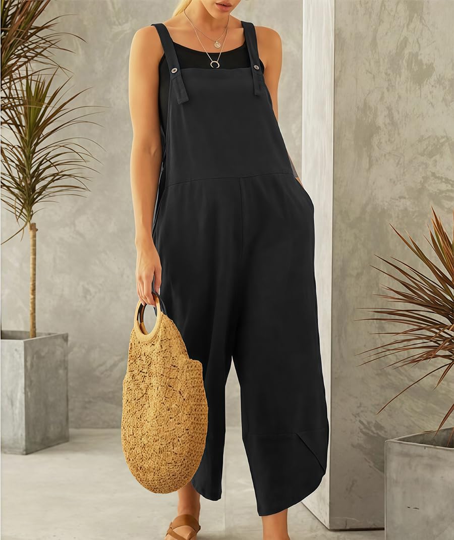 Mono Mujer Verano Peto para Mujer Grande Overol Holgado Ajustable Casual Suelto Mameluco Sin Mangas de Tirantes Pantalones con Peto Pieza Holgado Suave y Confortable Jumpsuit