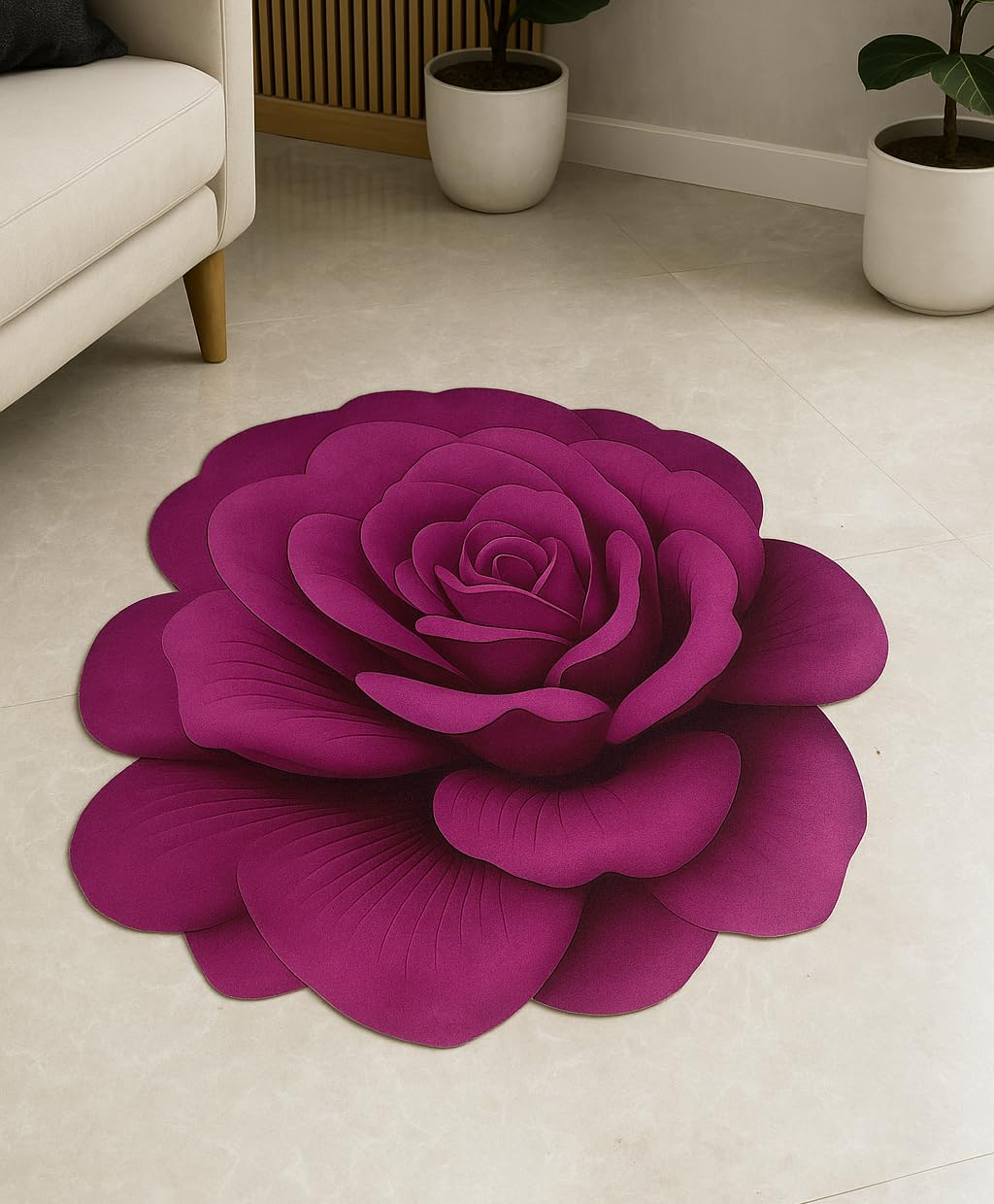 Purple Rose Shaped Floor Mat, 3D Floral Rug, 66 x 66 cm | Water Absorbent, Anti-Slip Bottom, Soft Fabric, Living Room & Bedroom, Decorative Door Mat-image-10