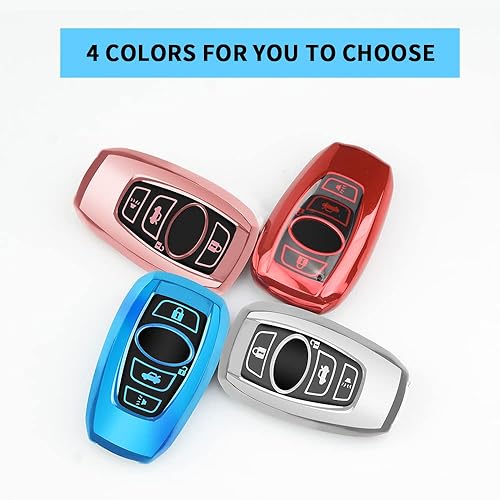 Miniatura 7 de QBUC Funda para llavero Subaru con llavero de cuero, apta para Forester Crosstrek Outback Ascent Impreza Legacy Subaru 4 botones (rosa)