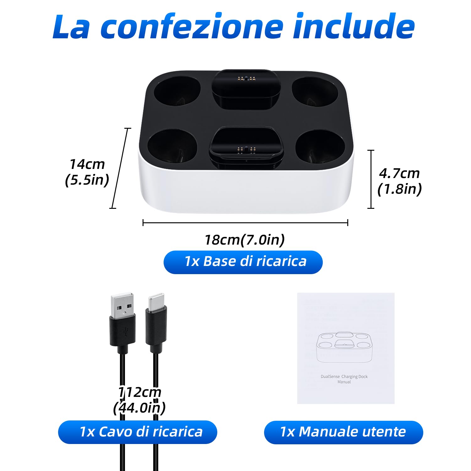 Caricatore Joystick per PS5, Docking Station di Base Ricarica per Accessori per Playstation 5 DualSense Controller con Indicatori Luminosi a LED/Carica Rapida/Protezione da Cortocircuito