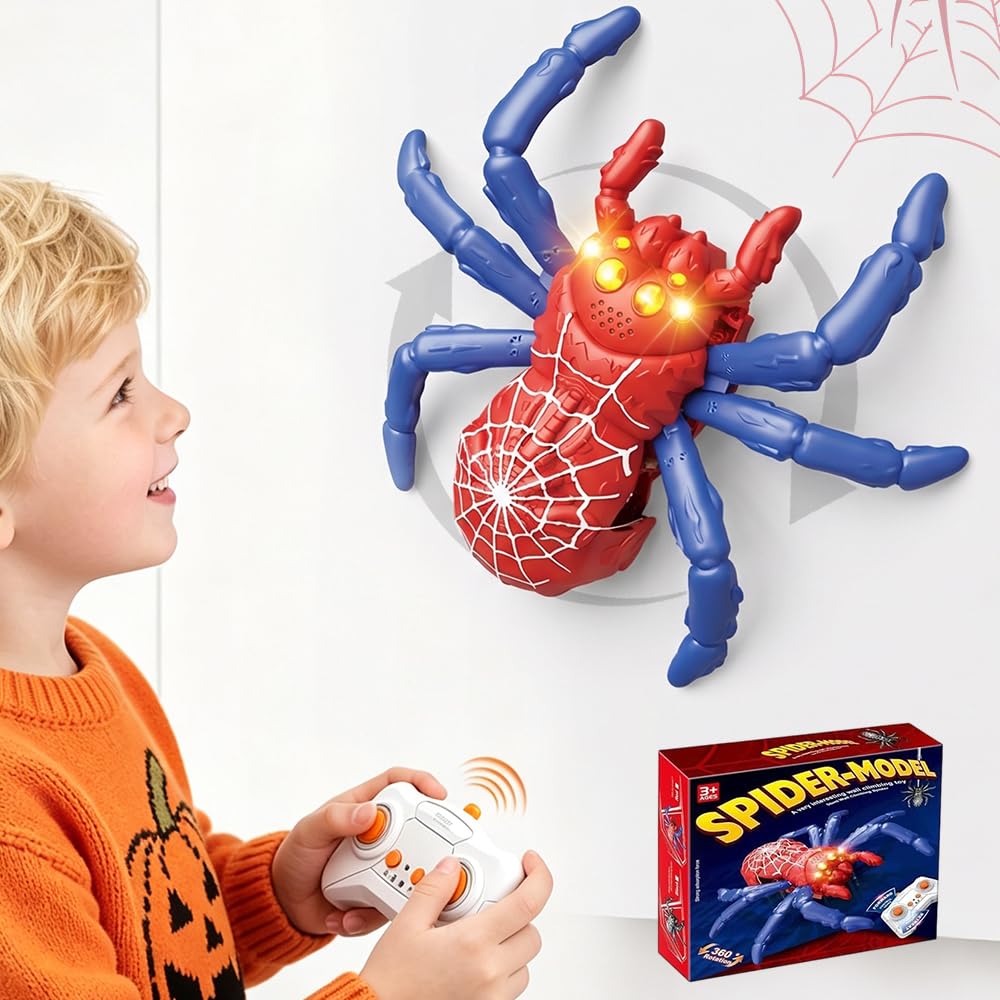 KQWVZ Wall Crawling Spider, Wall Climbing Spider RC 2.4GHz, Rechargeable Robot Climbing Spiders with LED Eyes and 360°Rotating, WallCrawler Spiders, Gift for Teens Boys Girls Adults
