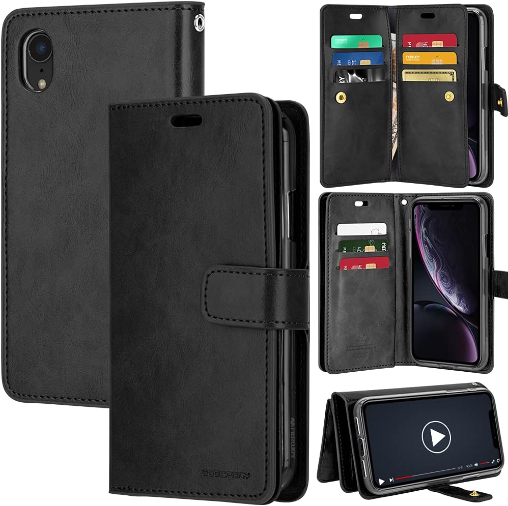 GOOSPERY Mansoor iPhone XR (2018) Leather Wallet Case Double Sided Card Holder - Black