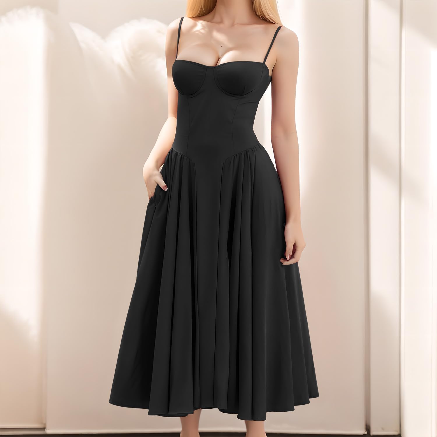 Women's Full Slips Cami Long Spaghetti Strap Under Dress