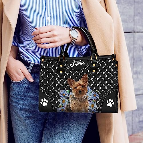 Personalized Yorkshire Terrier Dog Handbags, Custom Name Dog Leather Bags, Purses, Shoulder Bag, Gift For Dog Mom Dog Lover2