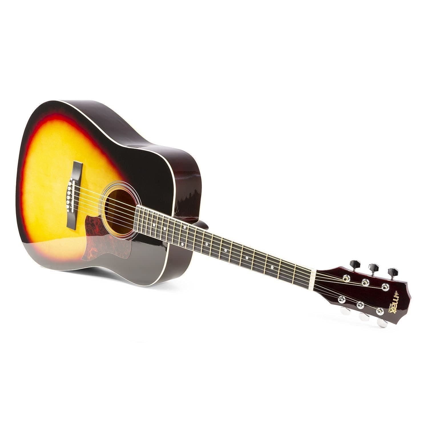 Guitare Acoustique Folk MAX SoloJam Pour Débutants - Noire, Cordes Acier, Accordeur Digital, Sac Inclus - Pack Complet