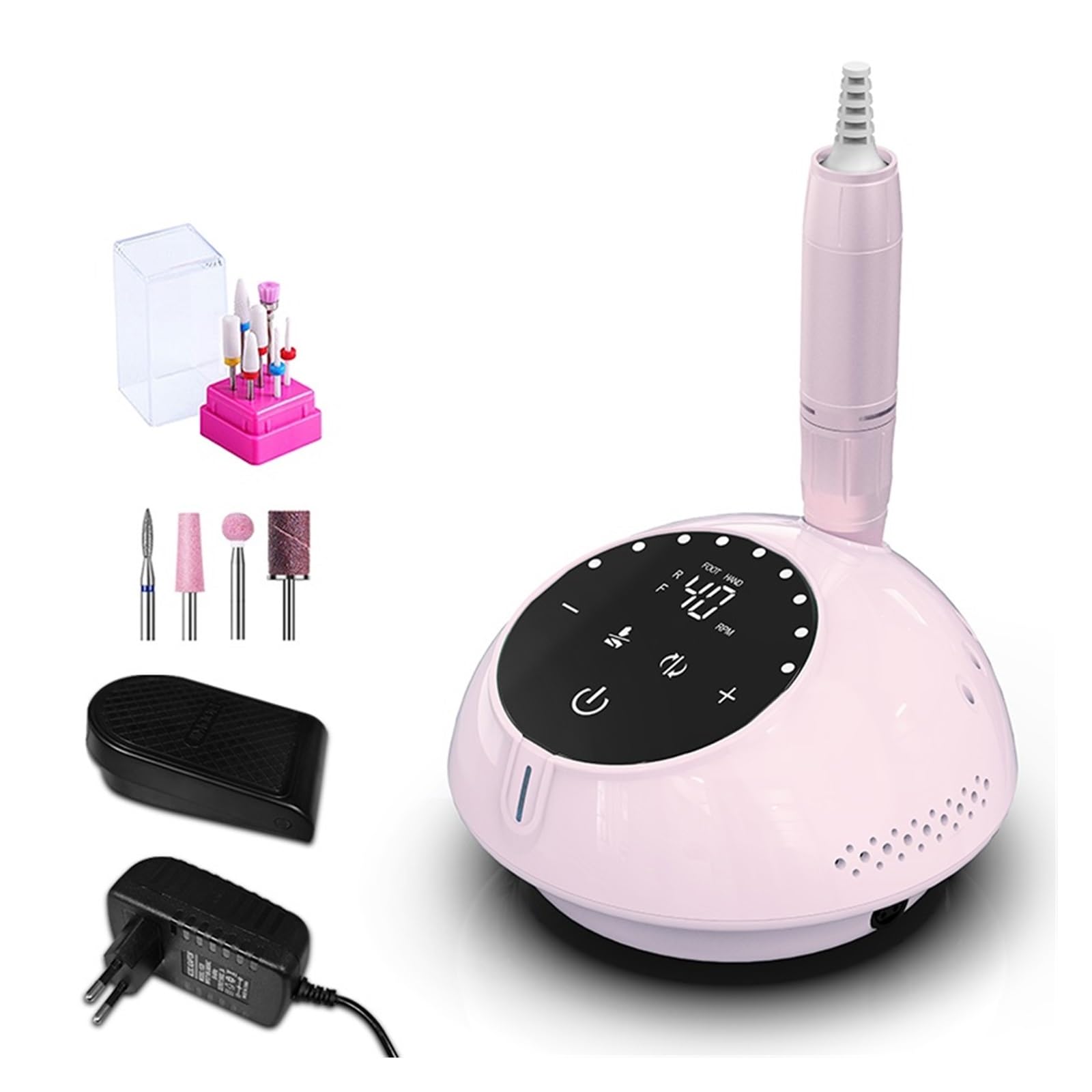 Macchina for manicure con trapano elettrico for unghie 40000 RPM for , pedicure touch screen, attrezzatura for nail art, set di frese for , Basse vibrazioni(Pink-Set)