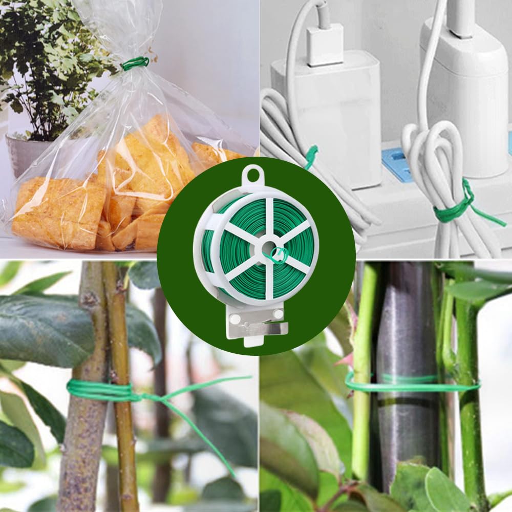 Pflanzenbinder für Outdoor-Pflanzen, Gartenpflanzenbinder Twist Ties Pflanzenstützbinder Gartenbinder für Kletterpflanzen, Tomatenbinder Gemüsebinder für Pflanzen, Gartenwerkzeuge (3, Grün, 50 m)