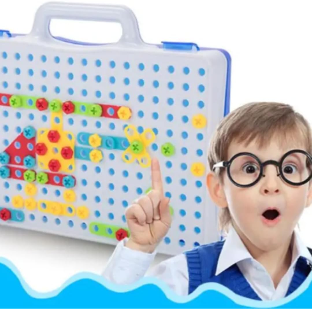 Panel Design and Drill Toy Set, 151 Pieces, Electric Drill Building Kit for Ages 3+ Great Gift for Kids