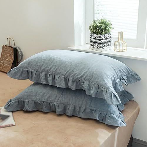 Jaderich ZT-GJH3203-GB Ruffled Pillow Shams Set Of 2 Soft Breathable Washed Cotton Zipper Closure Pillowcases Bed Throw Pillow Covers cover
