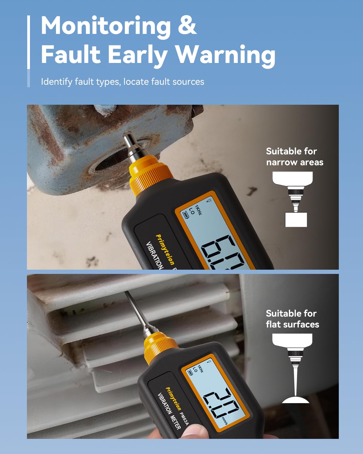 PM63A Vibration Meter Handheld, High-Precision Digital Vibration Tester, 20-Hour Continuous Runtime for Predictive Maintenance & Motor Analysis — Amazon image 4