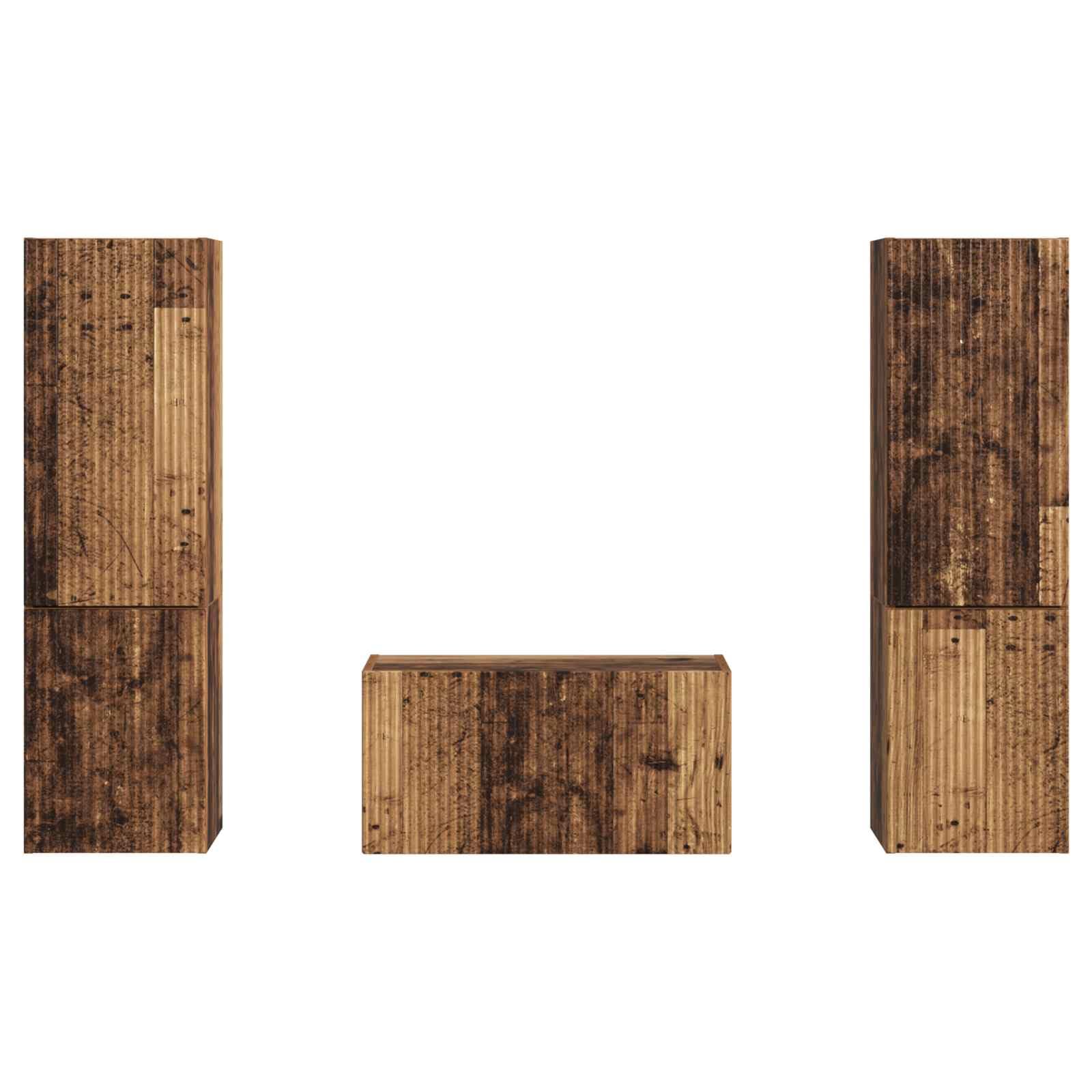TV-Schrankset 5 pcs Altholz Holzwerkstoff Wandregale Media Center Unterhaltungscenter Fernsehschrank Wohnzimmermöbel Stauraum Schiebetür Kabelmanagement USB Steckdose modernes Design 5-teilig