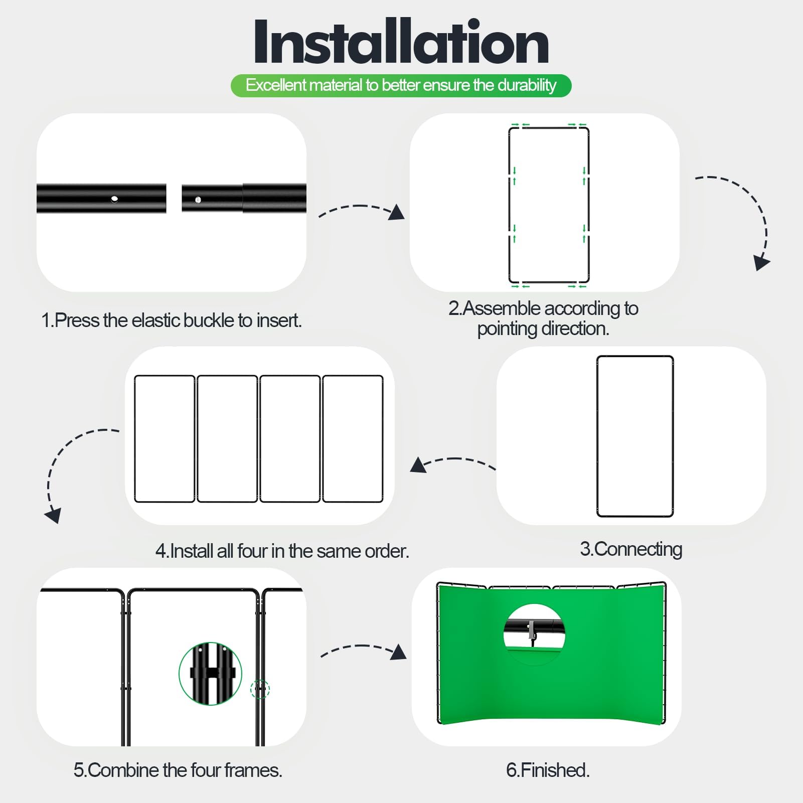 EMART Fond Vert avec Support 2,4 x 4 m, Grand Fond Chromakey