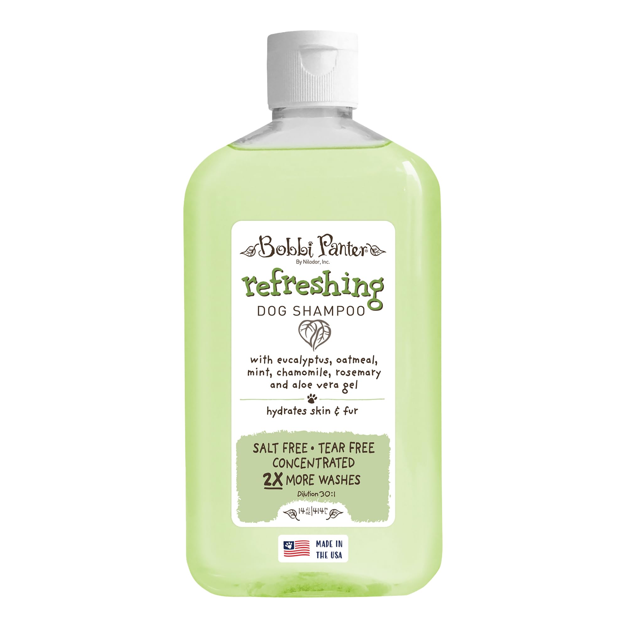 Bobbi Panter Refreshing Dog Shampoo Eucalyptus, Mint, Chamomile &amp; Rosemary – Hydrating Natural Formula for Clean Fresh Coat, Tear-Free, 30:1 Concentrate, Made in USA, 14 oz