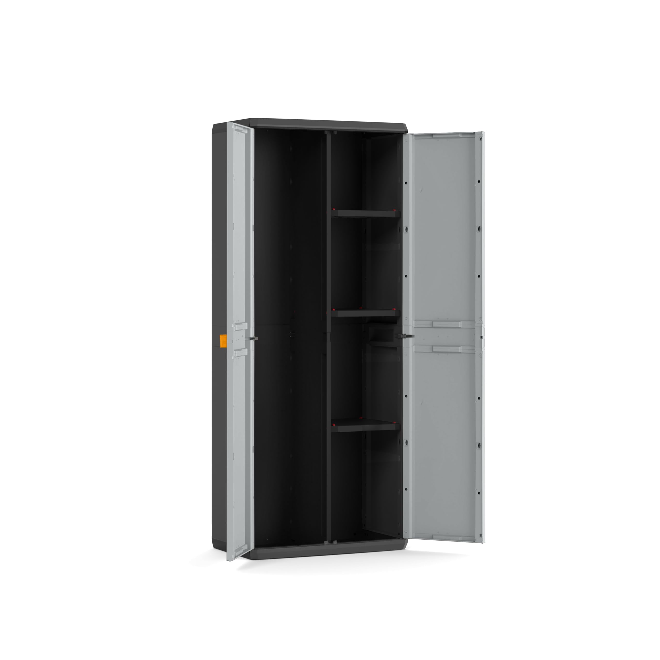 Keter Armoire Portes‑Balais Rio, Idéale pour Garage et Balcon, avec 3 Étagères Réglables, Gris, 68 × 39 × 166 cm