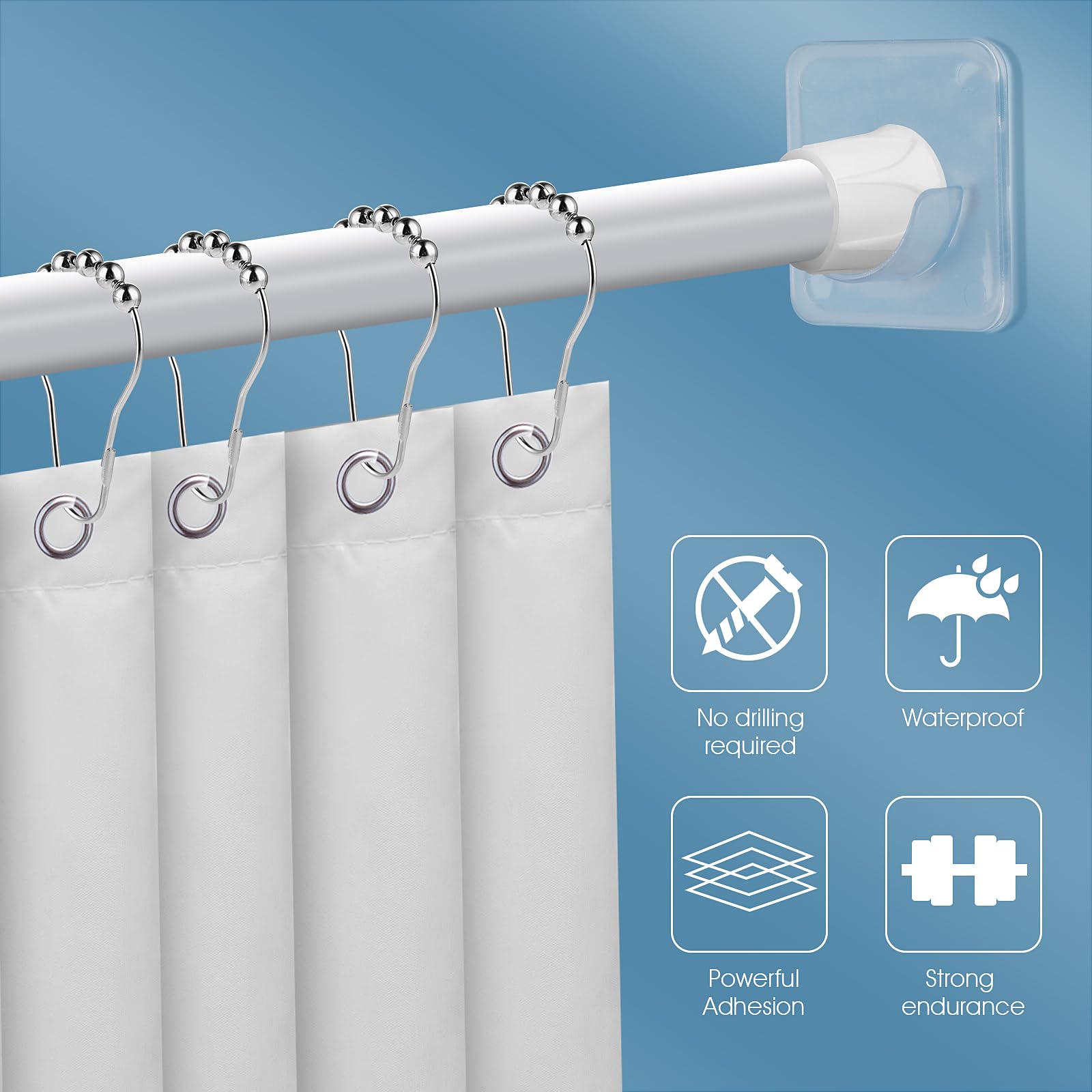 4 Stück Gardinenstangenhalter Selbstklebend Duschvorhangstangen Halter Duschvorhang Halterung Ohne Bohren Duschvorhangstange Wand Montiert Duschstangen Bohrerfreie Installation Kein Bohren (4)
