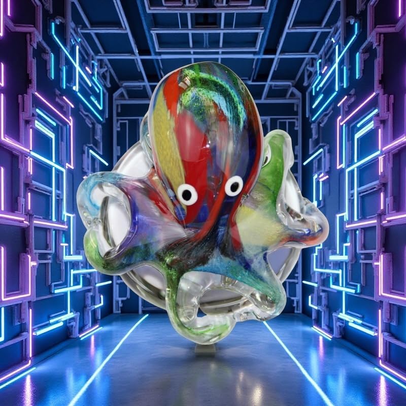Miniatura 4 de Figura de pulpo de vidrio soplado a mano con tentáculos iridiscentes y base de cristal pulido, figuras de vida marina para decorar acuarios de