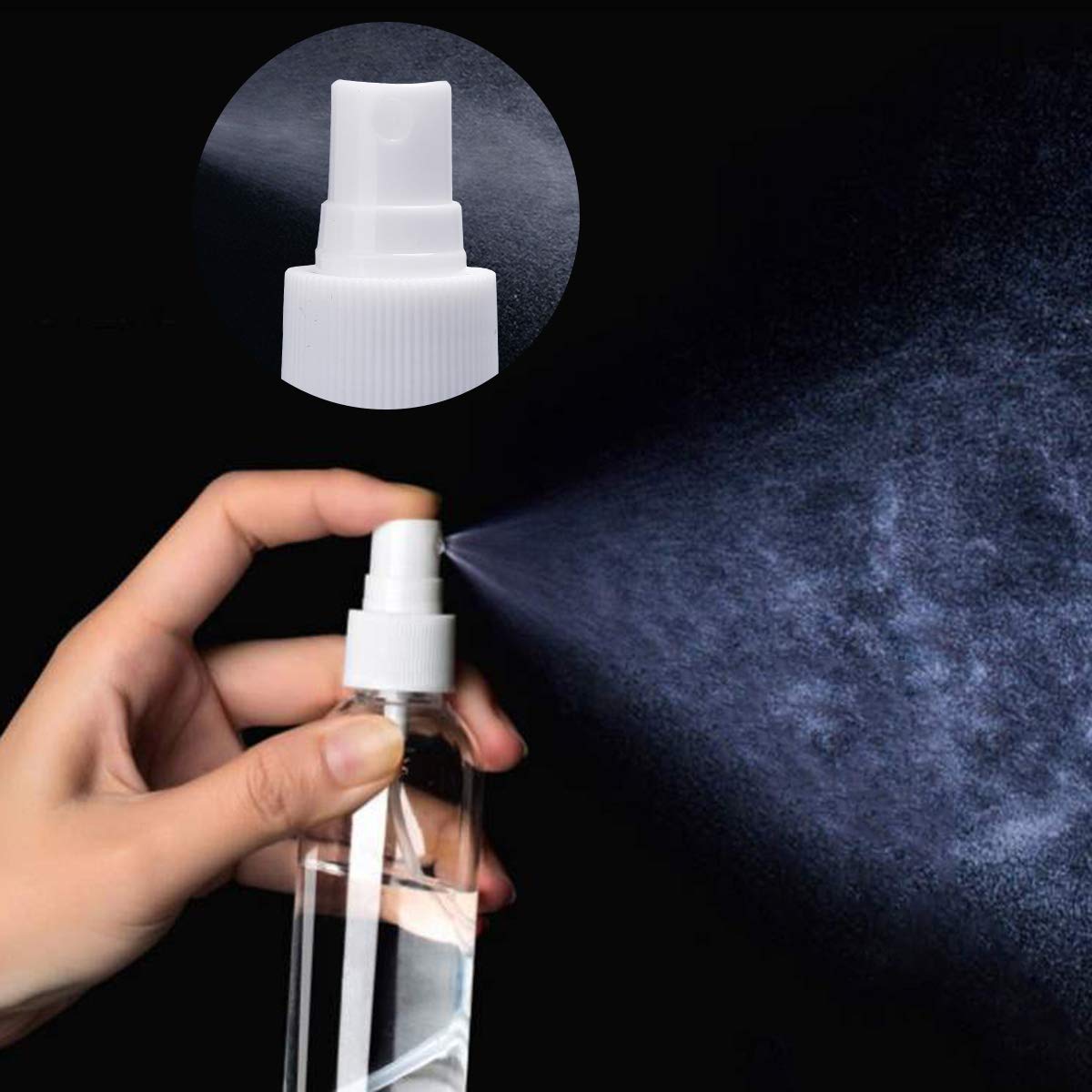 6 unidades de 50 ml botellas de spray de PET portátiles, transparentes, de plástico, vacío, para vacaciones, aceites esenciales, limpieza, maquillaje cosmético, 50 ml