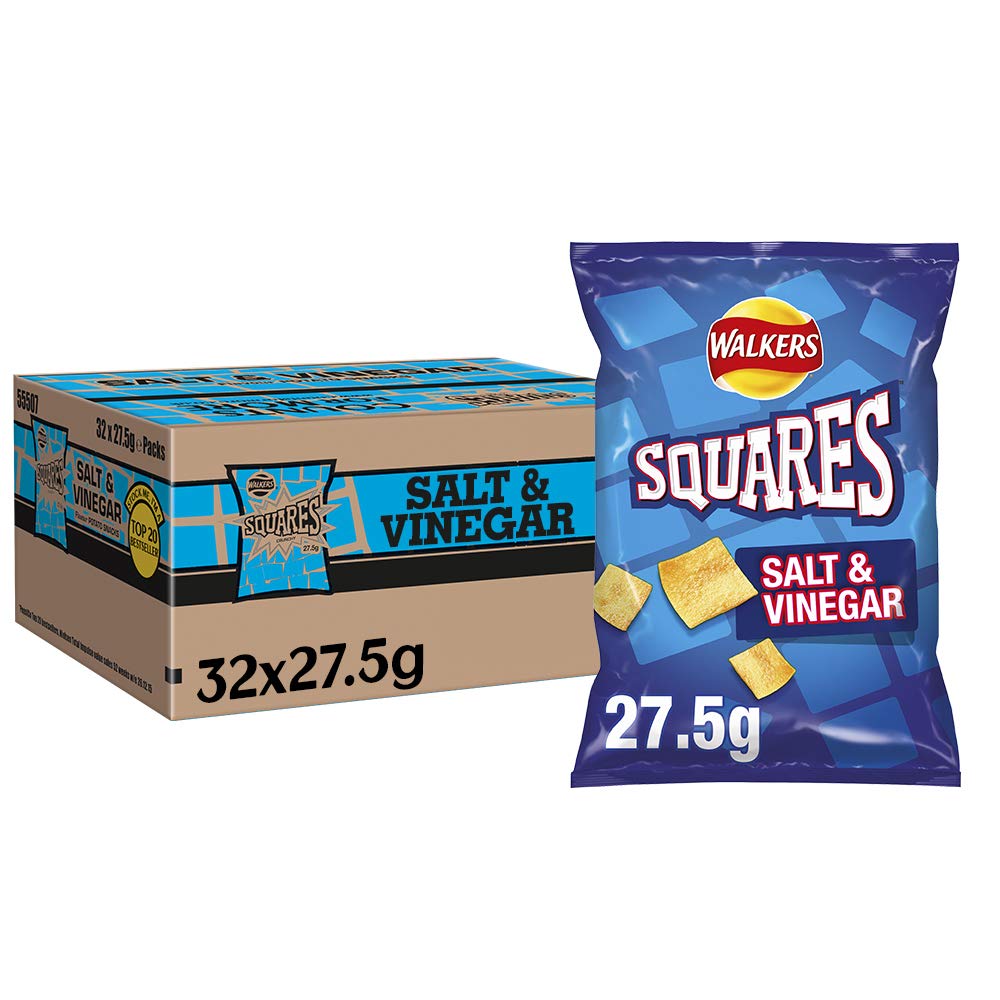 Walkers Squares Salt and Vinegar Snacks, 27.5 g (32 Count)