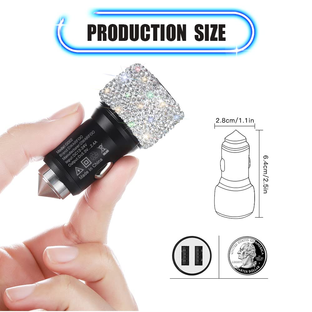 Dual USB Car Charger, 5V/2.4A Bling Car Charger, Fast Charge Dual Port USB Car Adapter, Compatible with All Chargers