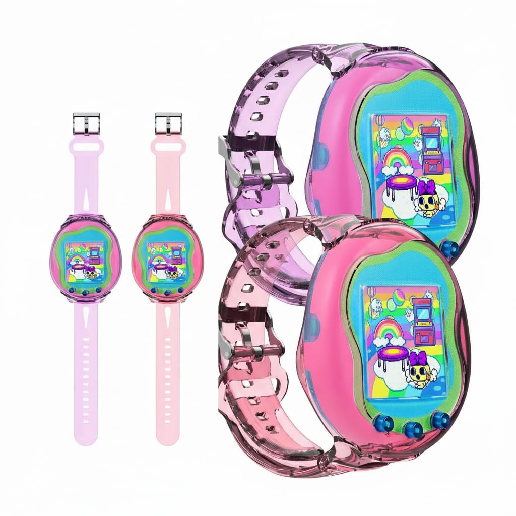 Wristband for Tamagotchi Uni - 2Pack TPU Bracelet Holder, Adjustable Protective Case for Kids, Teens, Adults - Purple and Pink