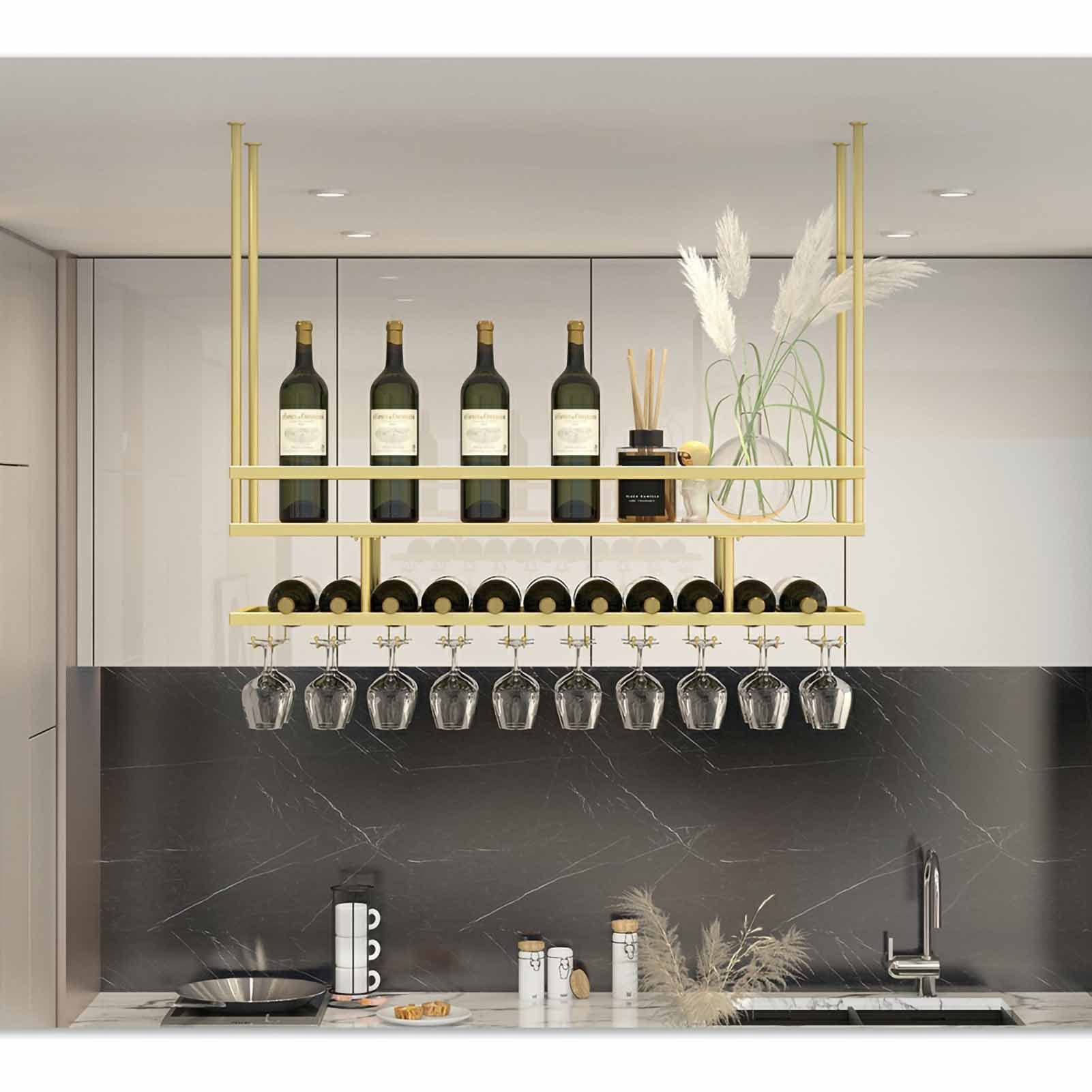 Casier à vin réglable de 30 à 55 cm pour bar et cuisine avec support de rangement plafond