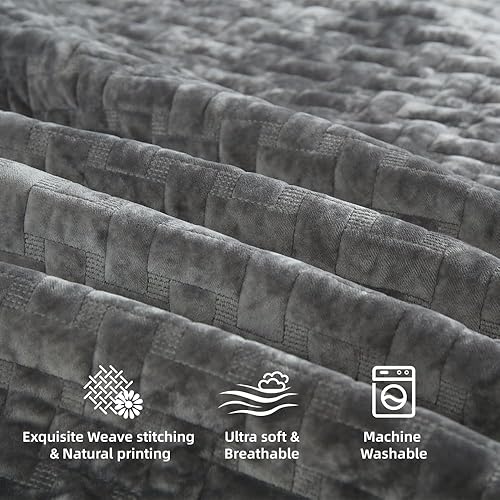 Miniatura 5 de Juego de ropa de cama de terciopelo, lujoso, elegante, ultra suave, colcha acolchada de algodón con patrón de costura para todas las estaciones,