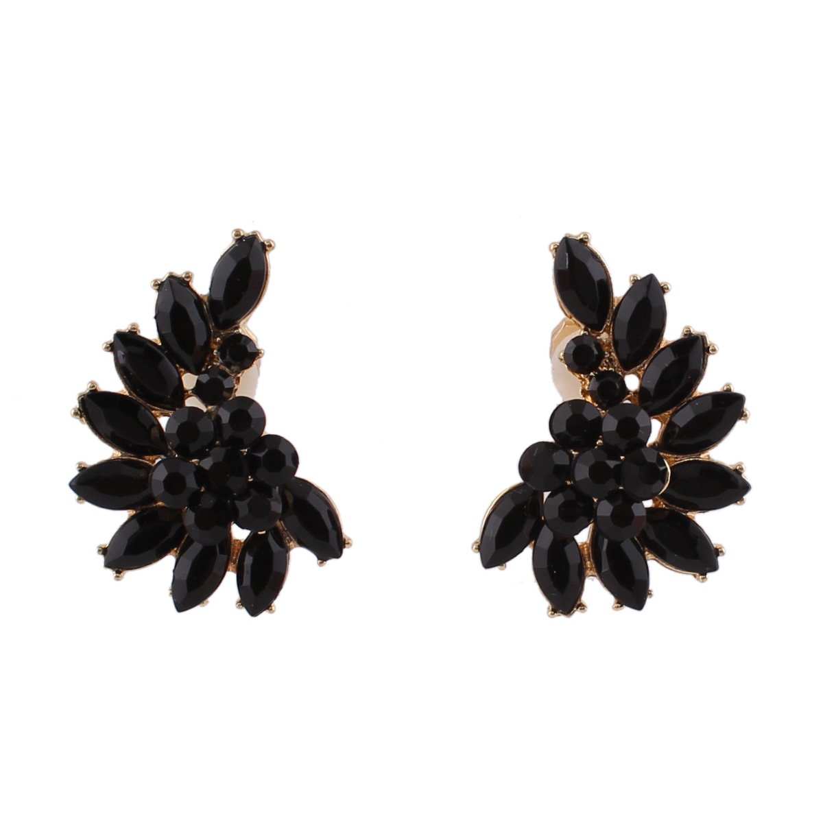 Luxury Fashion Gold Color Crystal Clip on Earrings Without Piecing for Women Party Wedding Anti-Allergy Earrirngs (Black)