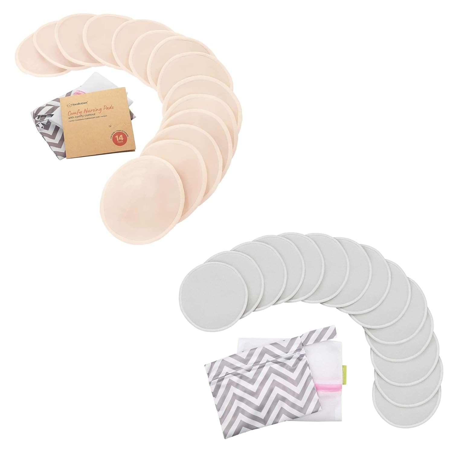 KeaBabies Nursing Breast Pads - 14 Washable Pads + Wash Bag - Washable Breast Pads - Natural Maternity Pads - Breastfeeding Nipple Pad for Maternity - Reusable Nipplecovers