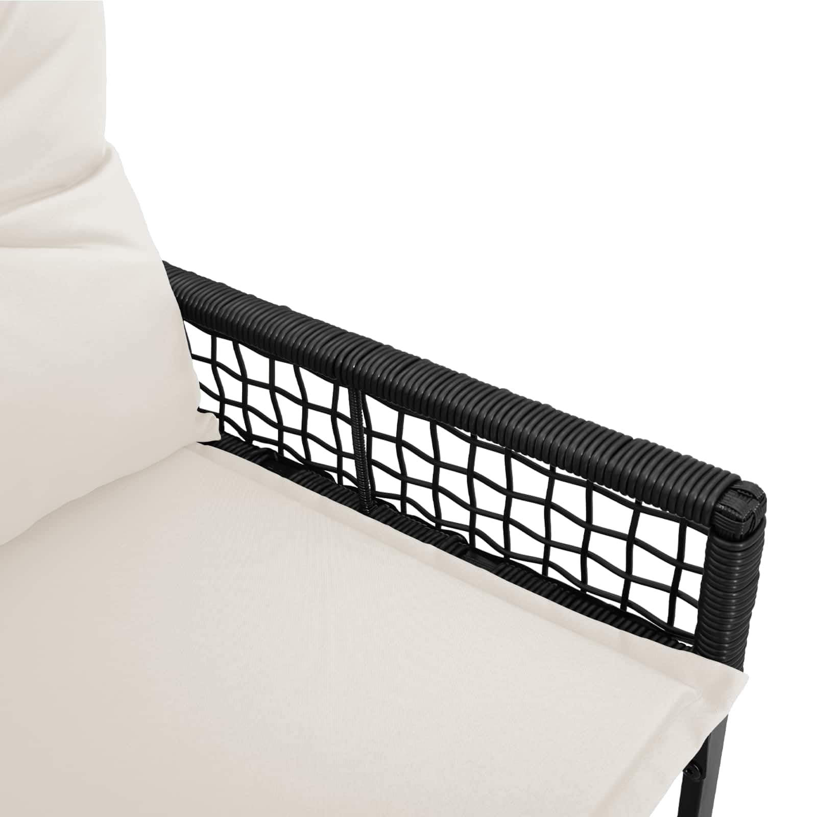 Ławka ogrodowa z poduszką, czarna i kremowo-biała, 118 x 55 x 82 cm – rattanowa ławka do siedzenia na taras i do ogrodu