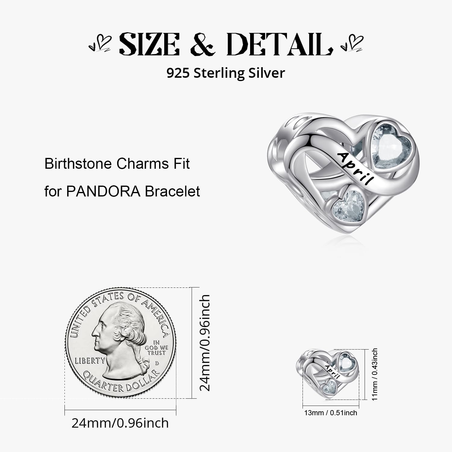 Birthstone Charm for Charm Bracelet, 925 Sterling Silver Infinity Love Heart Charm for Bracelet and Necklace, Birthday Mother's day Christmas Jewelry Gifts for Women - Image 2