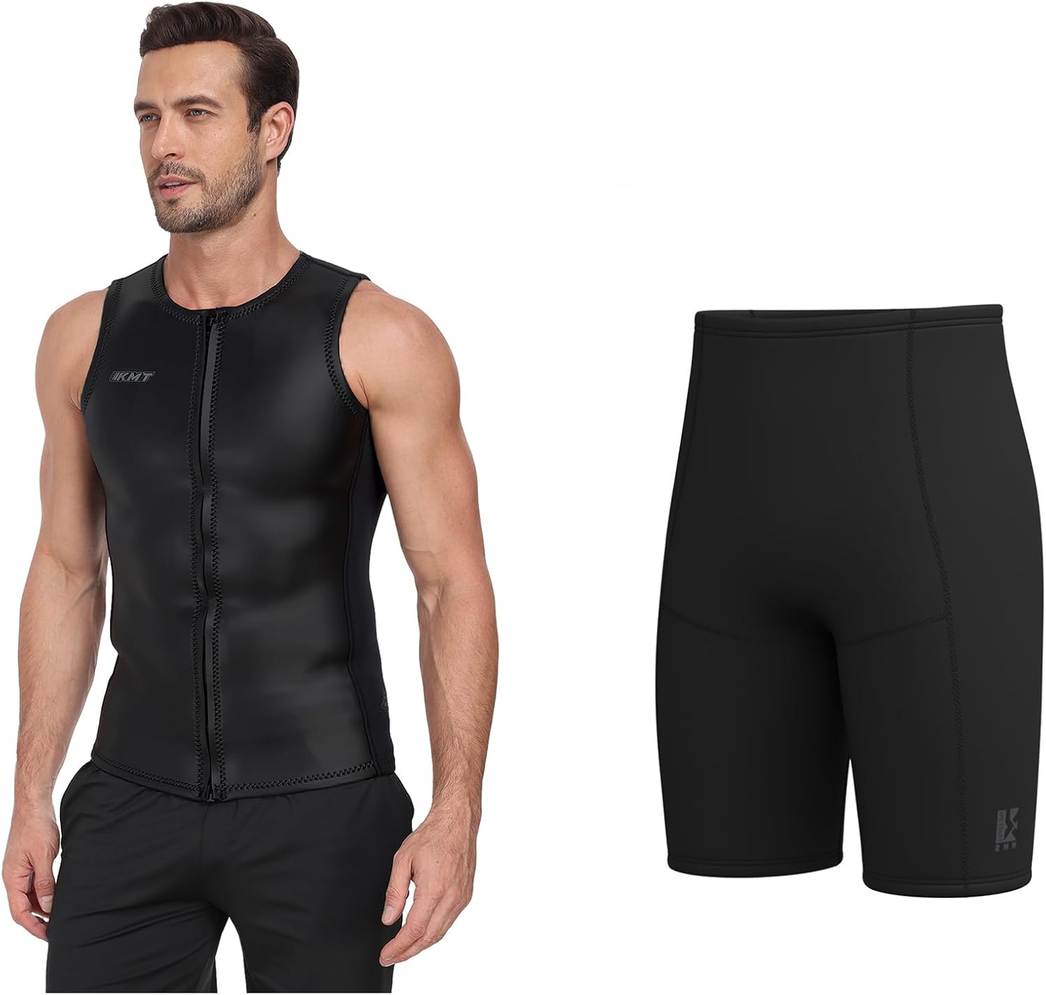 KMT Mens 2mm Zipper Wetsuit Vest Size Large & 2mm Wetsuit Shorts Size Large