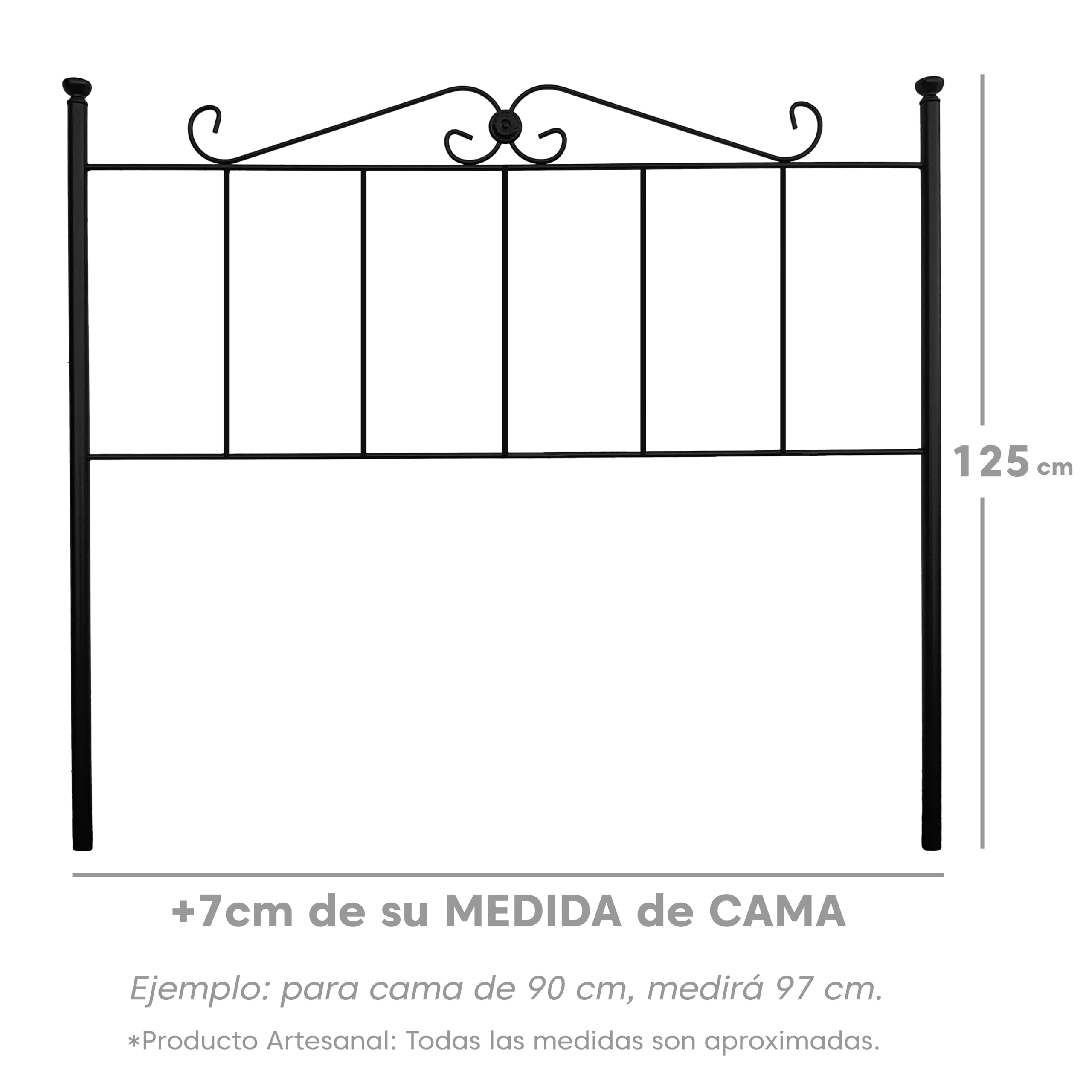 Cabecero Forja Salamanca, Cabezal para Cama, Cabecero, Cama Matrimonio e Individual, Cama De Hierro, Cabezal Forja, Cabecero Juvenil, Hecho En España (Negro, 135 cm)