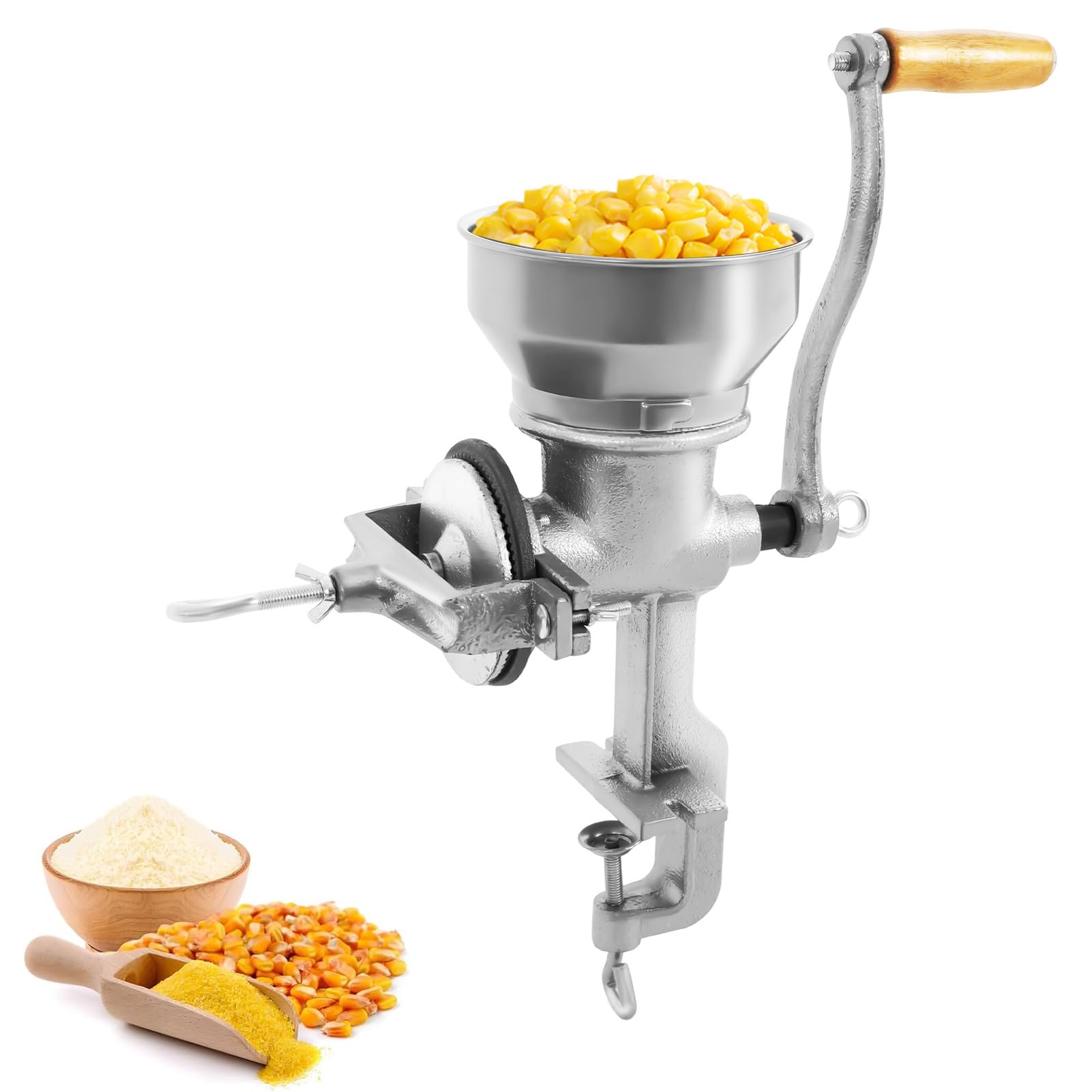 Molinillo de cereales manual, 500 ml, ajustable, con embudo bajo y abrazadera de mesa, amoladora de acero inoxidable para nueces, café, cereales, semillas, maíz, especias,