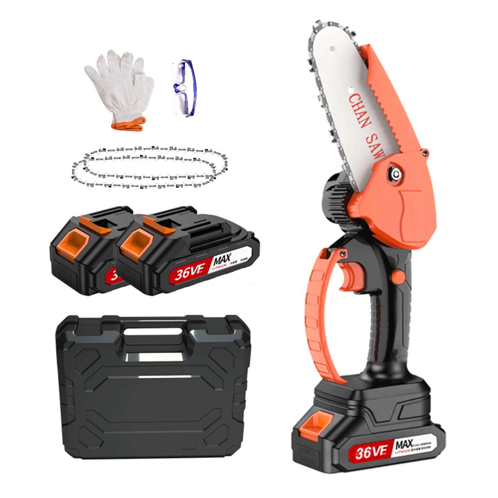 4 Pulgadas Mini Motosierra Batería Sin escobillas,Sierra Eléctrica Inalámbrica Portátil,con Batería Recargable para Cortar Madera, Tijeras De Podar, Patio, Hogar y Jardín(2 Cadena,2 Bateria)