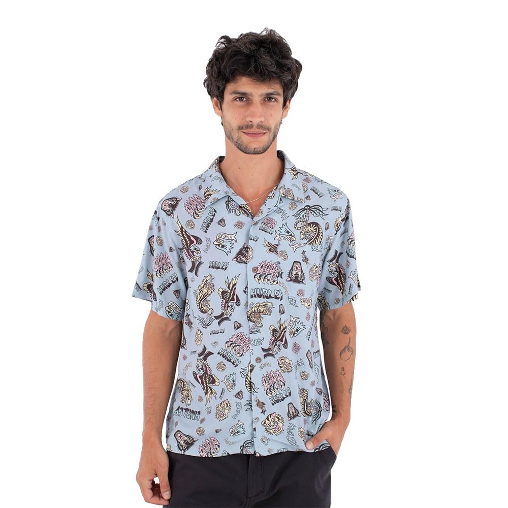 Hurley Mens Short-Sleeved Etam T-Shirt, Blue, L EU