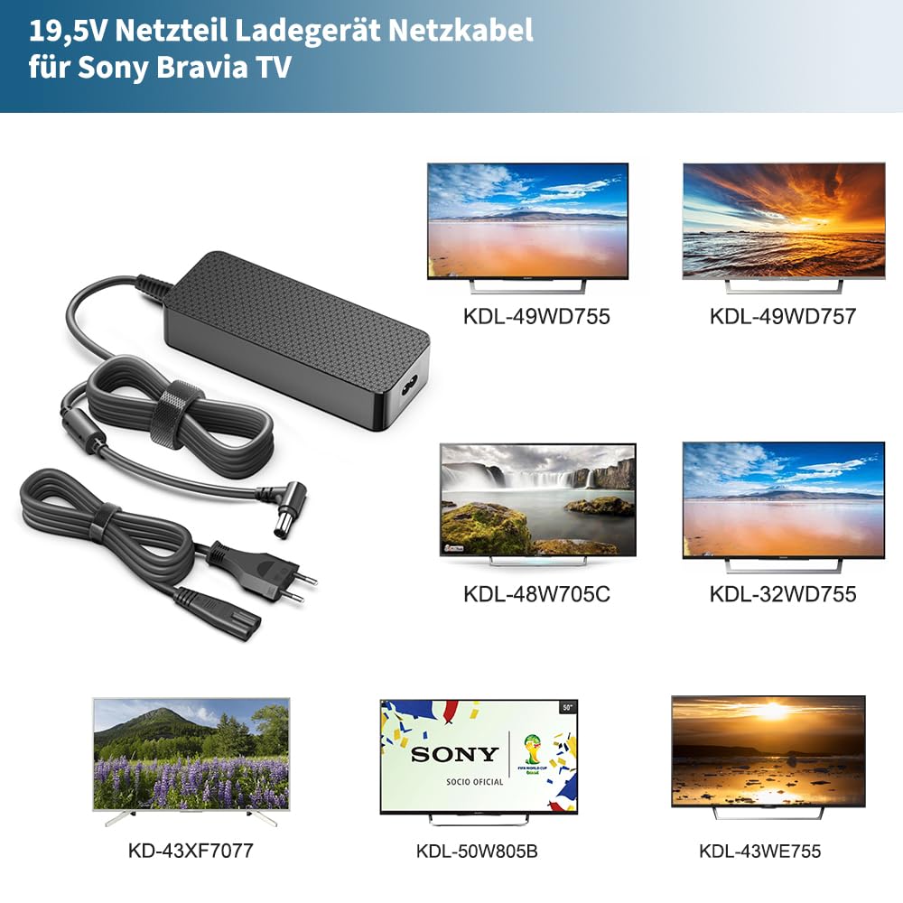 KFD Netzteil 19,5V 101W 120W Ladegerät für Sony Bravia ACDP-100D02 KDL-50W815B TV AC Adapter Fernseher KDL-49WD755 KDL-49WD757 Netzkabel ACDP-120E02 APDP-100A1/A KDL-49WD759 48W705C 43WE755 43W807C