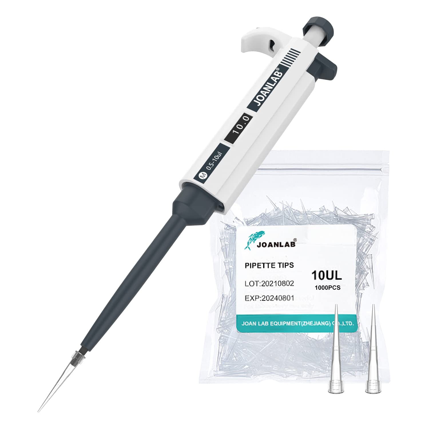 JOANLAB Micropipette 0.5-10ul Manual Adjustable Single Channel Pipettes High Accurate Lab Pipettors with 1000pcs Pipette Tips