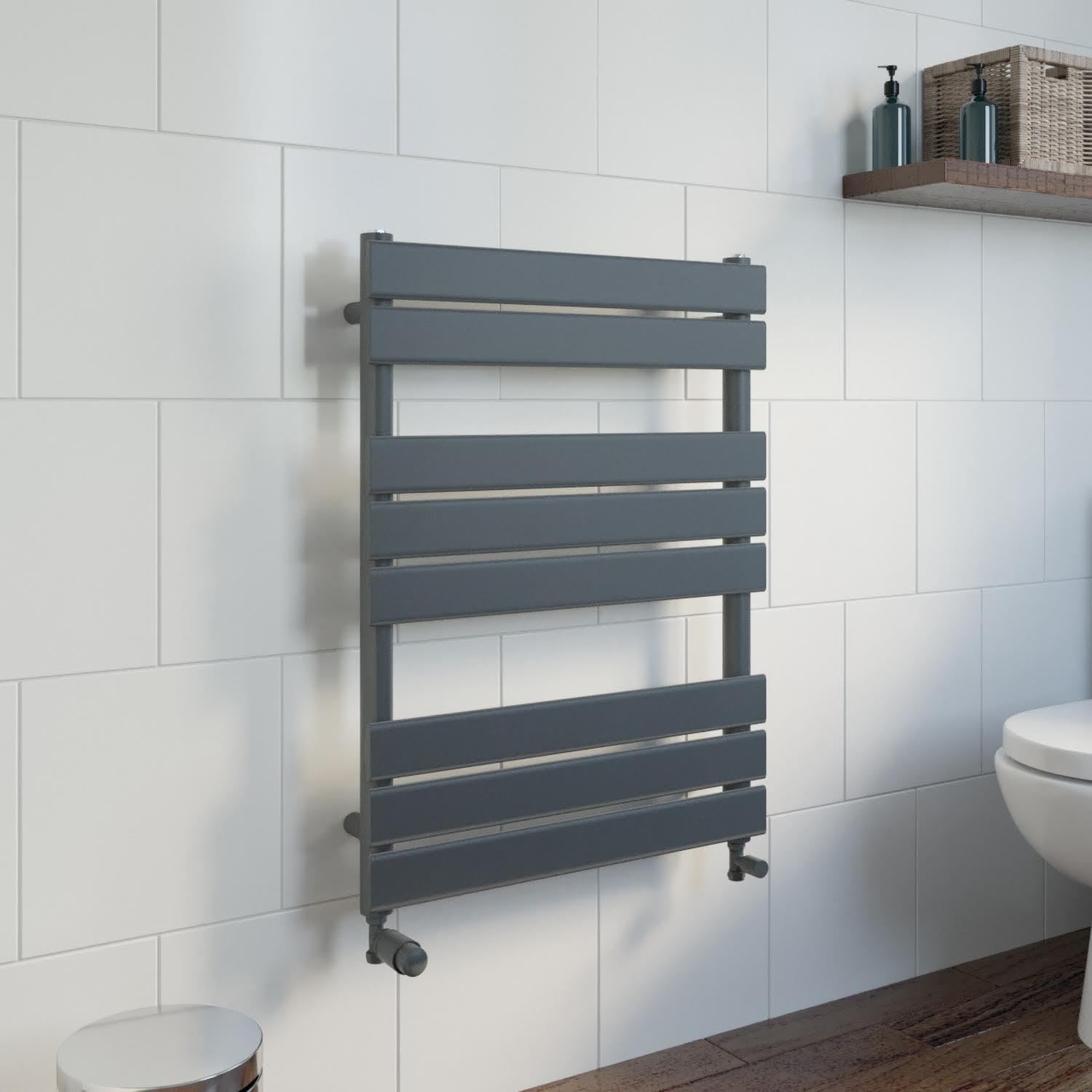 DuraTherm® 800 x 600mm Flat Panel Heated Towel Rail Radiator Modern Central Heating Bathroom Warmer Wall Mounted Ladder Rad, Anthracite