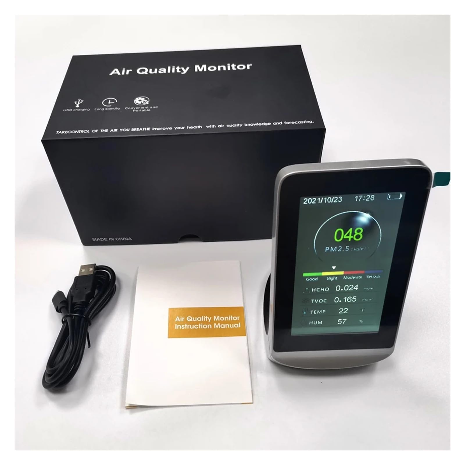 Medidor de Calidad del Aire DM72A, PM2.5/TVOC/HCHO, analizador de Temperatura y Humedad con Pantalla LCD Alta Estabilidad y sensibilidad