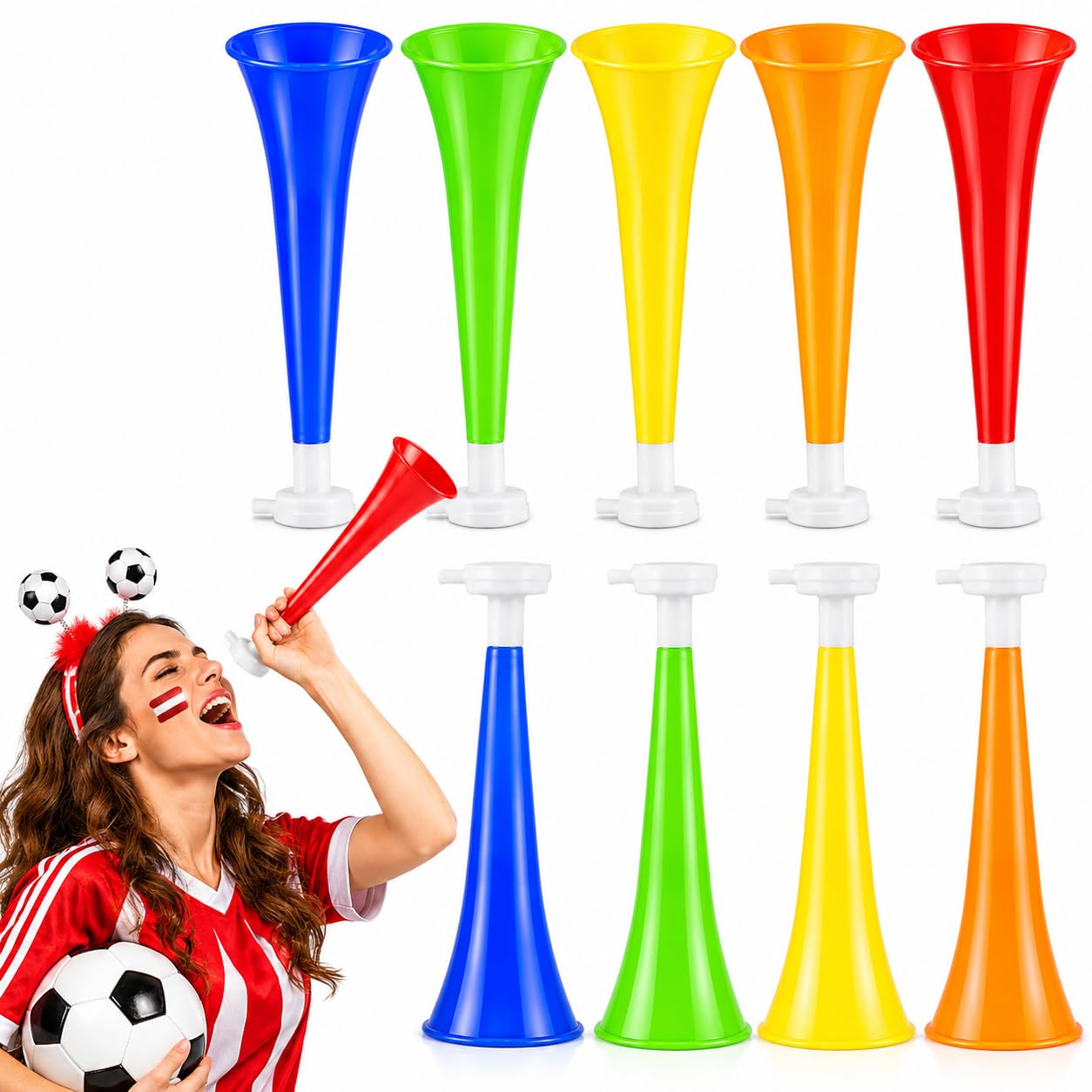 UKCOCO 10pcs Stadium Horn Plastic Blow Trumpet Noise Maker for 2026 Football Matches Sports Events Party, 28cm